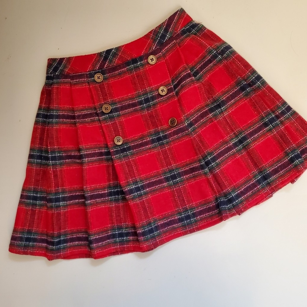 Red Plaid Buttoned Skirt